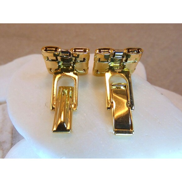 VTG 14Kt Yellow Gold Basket Weave Sapphire Cufflinks Tuxedo Wedding Gift - Picture 4 of 7